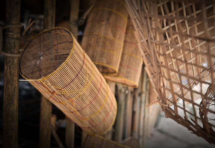 Bamboo crafted for fishing in Phu An Bambou Village in Vietnam